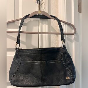 The Sak Black Leather Shoulder Bag with Gold Accents